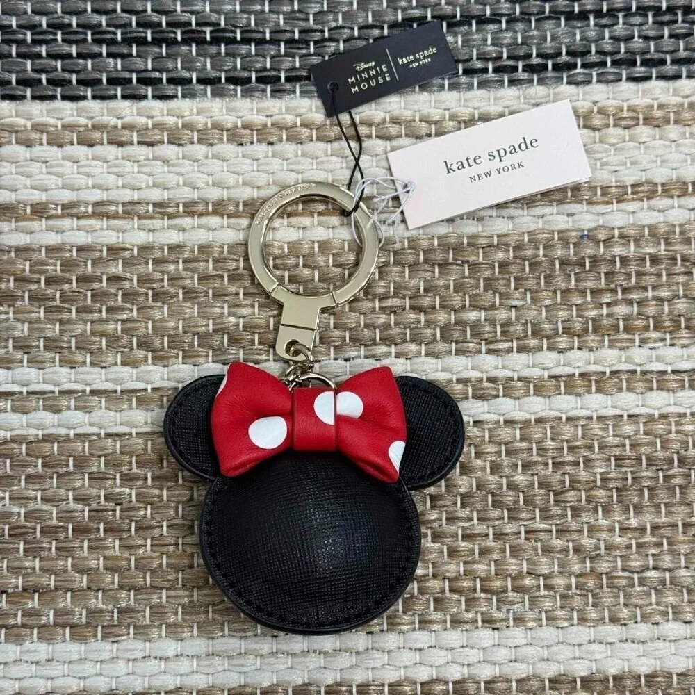 Kate Spade New York x Minnie Mouse Jump Ring Keychain Purse Charm Black Red Bow
